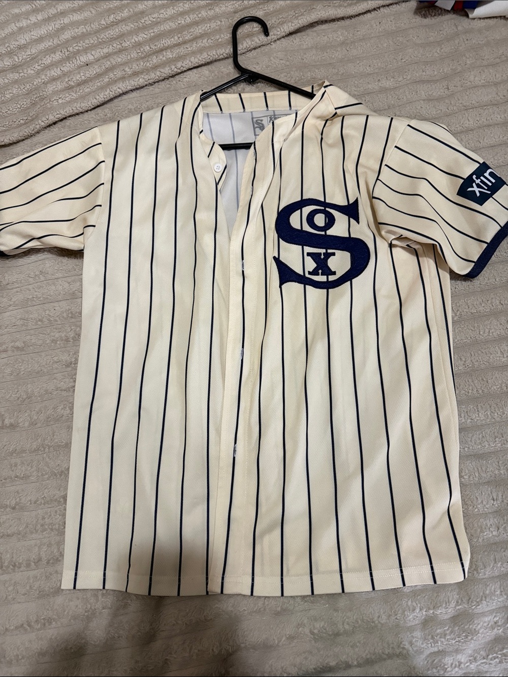 Chicago White Sox Cream Pinstripe Baseball Jersey with Navy Logo